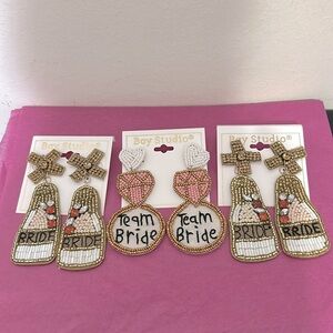 NWT Bay Studio Beautiful Beaded Bridal Pierced Earrings. Set of three pairs.